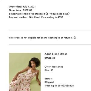 New Reformation Adria linen dress in Nectarine